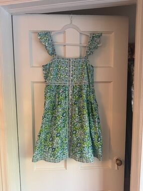 Floral Smocked Mini Dress in Green & Blue